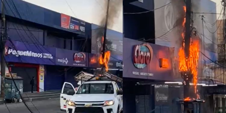 Vídeo: fiação pega fogo na Grande Circular e área é isolada