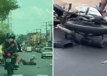 Vídeo mostra idoso sendo atr0pelado por motoqueiros em Manaus