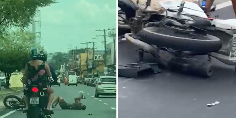 Vídeo mostra idoso sendo atr0pelado por motoqueiros em Manaus