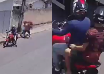 Vídeo: Id0sa ap@nh@ de dupla após ir buscar o neto na escola em Manaus