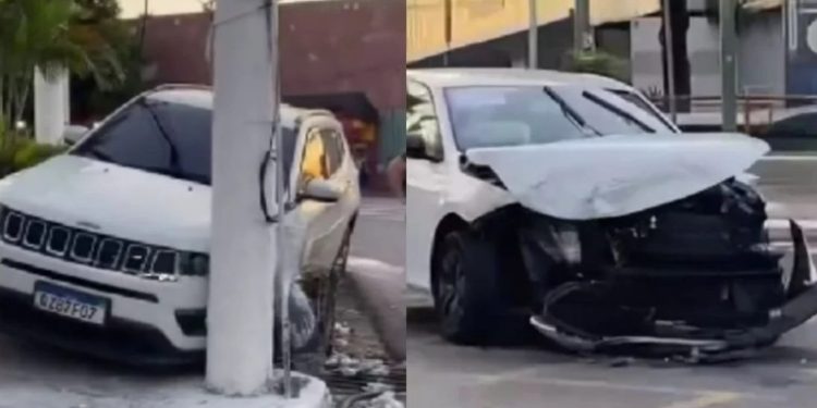Carros “se acham” na rua após acidente na Praça 14 em Manaus