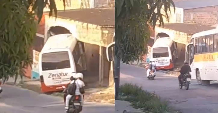 Vídeos: Na ‘ladeira da m0rte’ onde mulher foi vítima, micro-ônibus invade garagem em Manaus