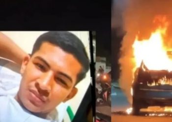 Moradores de Itacoatiara colocam fogo em carro de motorista que mat0u motoqueiro