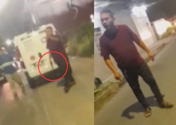 Vídeo: Homem é flagrado arm@d0 intimidando funcionários da Águas de Manaus por conta de obra