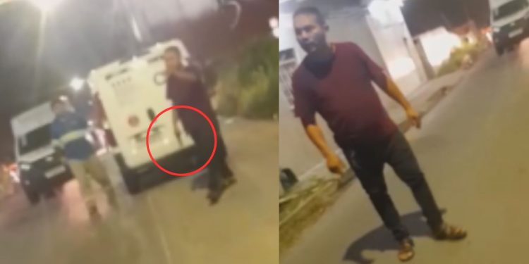 Vídeo: Homem é flagrado arm@d0 intimidando funcionários da Águas de Manaus por conta de obra