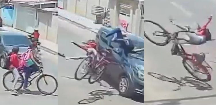 Vídeo: meninas atravessam de bicicleta na frente do carro e “voam” até cair no asfalto