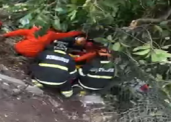 Vídeo: No Dom Pedro, condutor cap0ta e cai com o carro em barranco