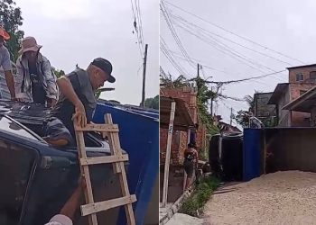 Vídeo: Motorista idoso é retirado de caçamba que tombou em ladeira em Manaus