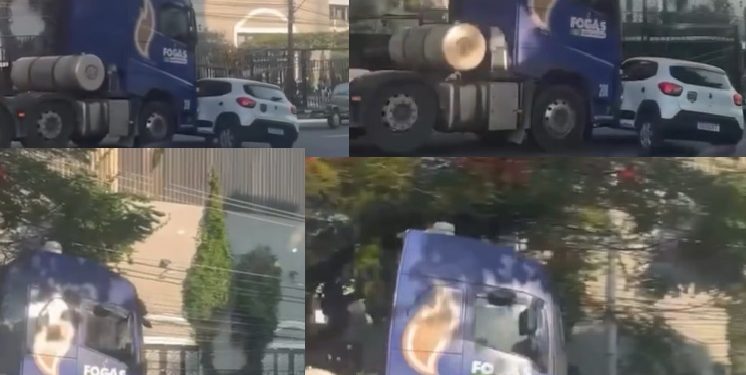 Vídeo: caminhão arrasta carro no Centro de Manaus e choca população