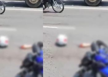 Vídeo: pedaço da perna de mulher fica no asfalto após acidente entre moto e carreta em Manaus