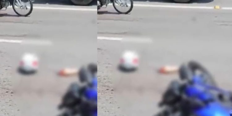 Vídeo: pedaço da perna de mulher fica no asfalto após acidente entre moto e carreta em Manaus