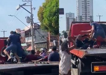 Agente de trânsito leva mata-leão de motoqueiro na rua; vídeo