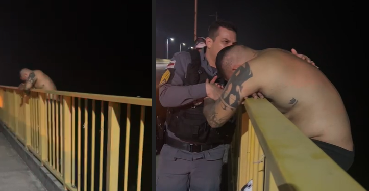 Vídeo: Em cena marcante, PM reza e impede rapaz de se j0gar da Ponte Rio Negro