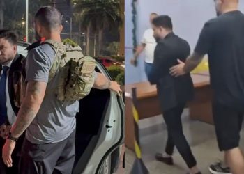Vídeo mostra Alex Braga sendo levado à delegacia algemado em Manaus após decreto da Justiça