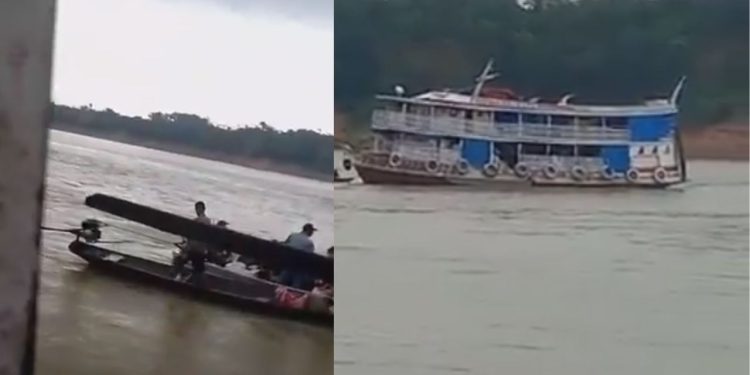 No meio do rio, barco encalha e passageiros são socorridos no Amazonas; veja o vídeo