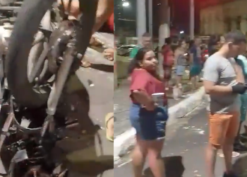 Vídeo: Três ficam f3r1dos em ac1dente entre motos no Centro de Manaus
