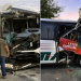 Micro-ônibus se acaba ao c0l1dir com traseira de caminhão na Zona Leste de Manaus