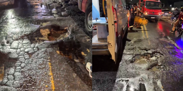 Asfalta Manaus não chega no Novo Aleixo e passageira s0fre ac1dente ao ca1r de moto na buraqueira