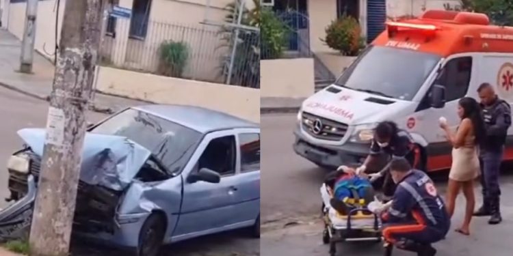 Vídeo: motora que levava a gata para casa perde direção e bate no poste na Praça 14