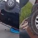 Vídeo: táxi capota na estrada de Presidente Figueiredo ao desviar de buraco