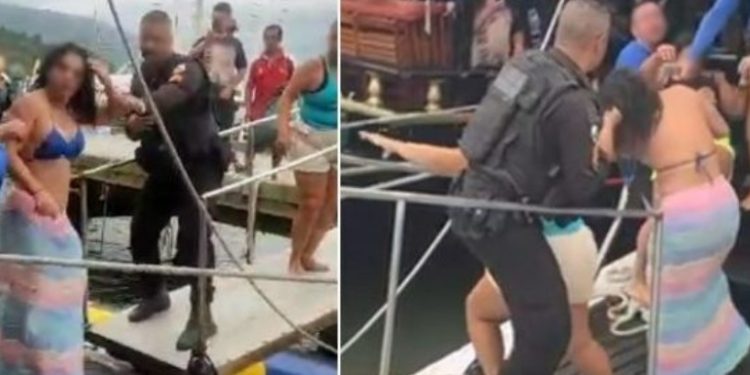 Vídeo: talarica leva “voadora” na costela ao ser pega no amasso com “velho da lancha”