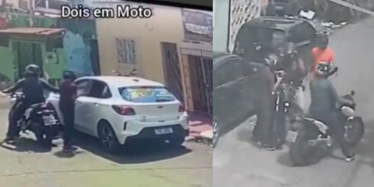 Câmera registra assaltantes roub4ndo motorista de aplicativo e passageiro em Manaus; veja