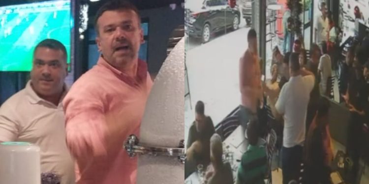 Câmera mostra policial civil agredindo gerente do Sr Beef do Vieralves por causa de mesa