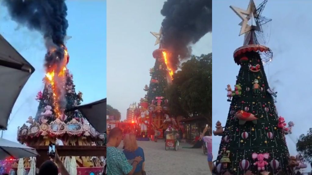 Árvore de natal no Largo São Sebastião pega fogo