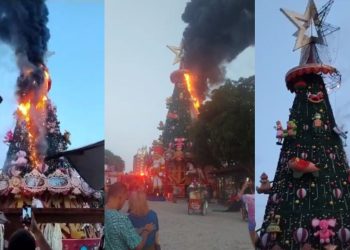 Árvore de natal no Largo São Sebastião pega fogo