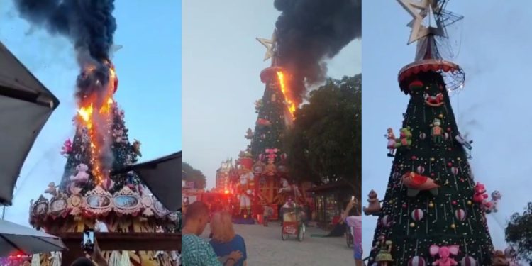 Árvore de natal no Largo São Sebastião pega fogo