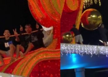 Vídeo: Influenciador sobe em estrutura natalina na Ponta Negra e dá s0c0s e chut3s