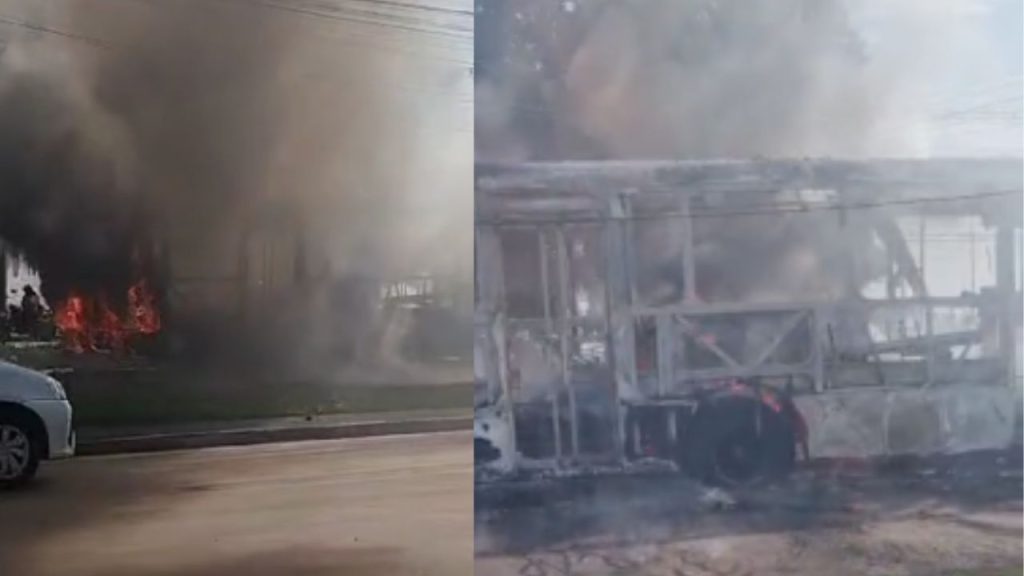 Linha 059 é consumida pelo fogo enquanto trafegava na avenida Torquato Tapajós