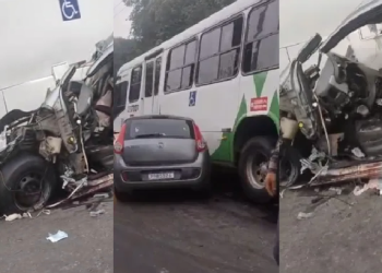 Vídeo: Primeiro dia do ano se inicia com carro de$truído ao colid1r com ônibus em Manaus