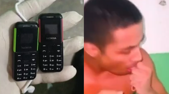 Vídeo: Detento mostra que tem g@rganta profunda e coloca dois celulares e cabo UBS pra fora