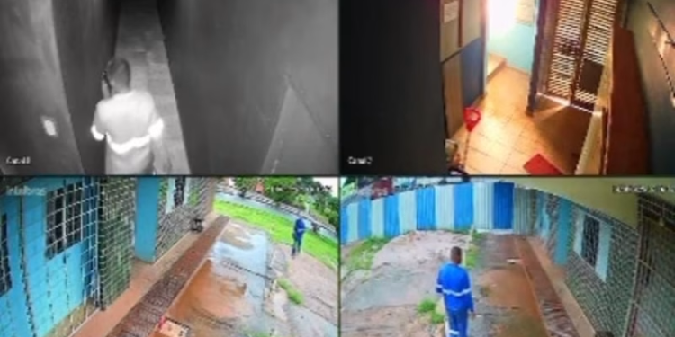 Vídeo mostra homem correndo após e$faqu3ar esposa no pescoço; veja