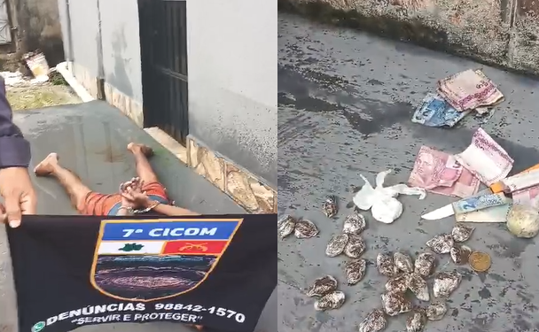 Vídeo: Até o ‘tucupi’ de bagulho no bolso, suspeito de tráf1c0 tenta fugir pelo esgoto em Manaus