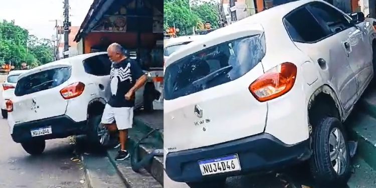 Vídeo: motorista perde controle do carro, sobe calçada e por pouco não atr0pela pedestres 