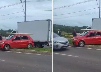 Vídeo: caminhão sem freio atr0pela carros e motos durante blitz em Manaus