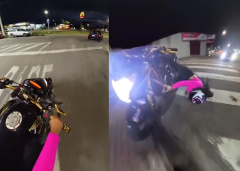 Vídeo: Motoqueira tenta gravar conteúdo para as redes e filma o próprio ac1dent3