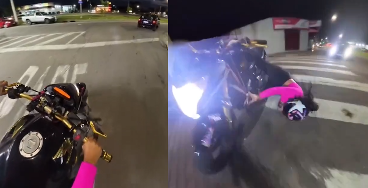 Vídeo: Motoqueira tenta gravar conteúdo para as redes e filma o próprio ac1dent3