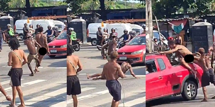 Vídeo: suspeito fica sem roupa e leva p0rrada ao tentar r0ubar moto de mulher na rua
