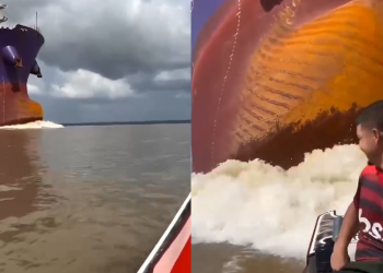 Vídeo: Ribeirinhos ‘amostradinhos’ postam manobras arriscadas na frente de embarcação grande
