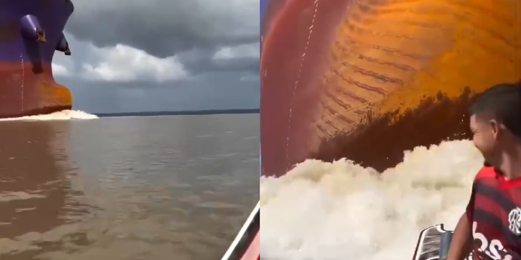 Vídeo: Ribeirinhos ‘amostradinhos’ postam manobras arriscadas na frente de embarcação grande