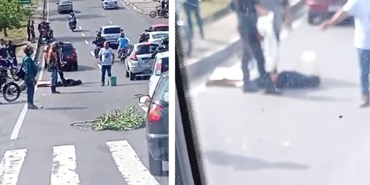 Vídeo: motoqueiro é atingido por carro e fica em estado grave na Avenida das Torres