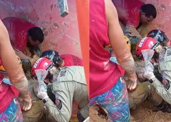 Vídeo: veja momento de resgate de vítima de deslizamento em Manaus