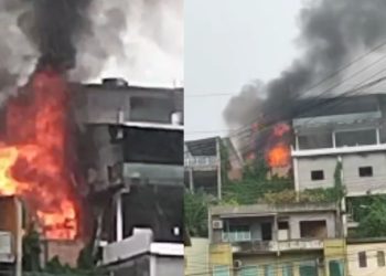 Vídeo mostra chamas consumindo casa no bairro Petrópolis
