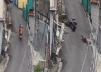 Vídeo mostra mulher 'rebolando' ladeira abaixo em Manaus após cair da moto