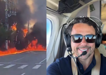 Vídeo: Advogado m0rr3 carb0nizado após qu3da de avião em avenida; ônibus foi atingido