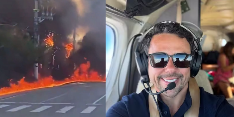 Vídeo: Advogado m0rr3 carb0nizado após qu3da de avião em avenida; ônibus foi atingido
