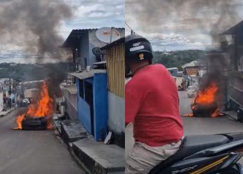 Vídeo: carro é consumido pelo fogo no meio da rua em Manaus 